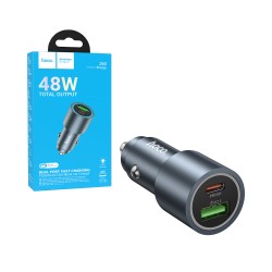 Carregador de Carro Hoco Z60 Multiprotocol Bloom 2 Porta USB+Tipo-C 48W Cinza Metálico Carregador de Carro Hoco Z60 Multiprotocol Bloom 2 Porta USB+Tipo-C 48W Cinza Metálico